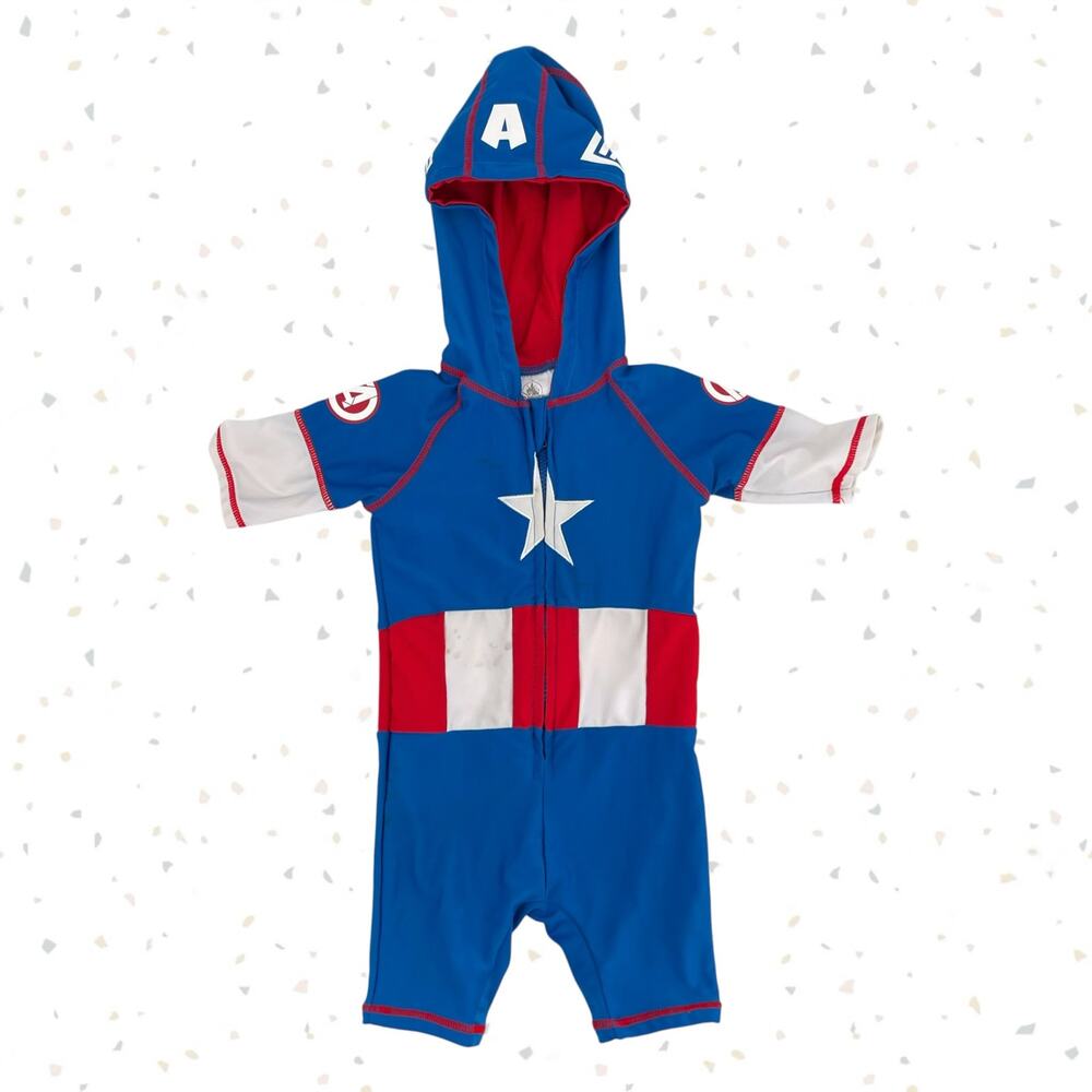 Captain America Marvel Swimsuit Rashguard One Piece Hooded Swim Water Outfit 4T